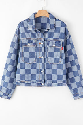 Checkered Button Up Denim Jacket