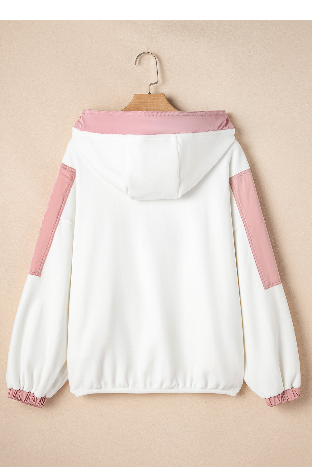 Pink Patchwork Half Zip Oversized Sherpa Hoodie-True and Wild