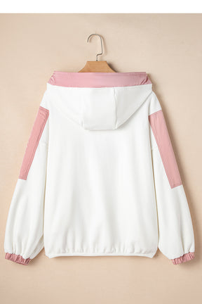 Pink Patchwork Half Zip Oversized Sherpa Hoodie-True and Wild