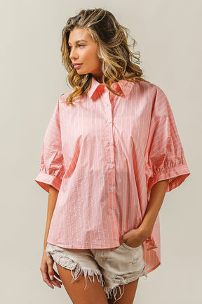 BiBi Button Up Striped Dolman Sleeve Shirt-True and Wild