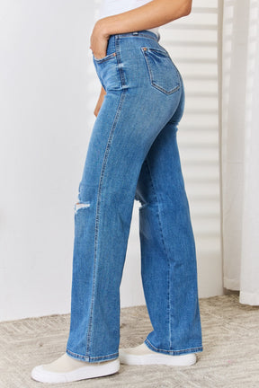 Judy Blue Full Size High Waist Distressed Straight-Leg Jeans-True and Wild