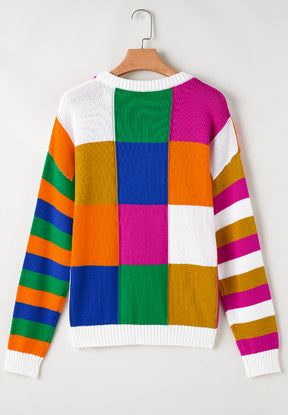 Color Block Round Neck Long Sleeve Sweater-True and Wild