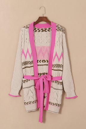 Contrast Tied Open Front Cardigan-True and Wild