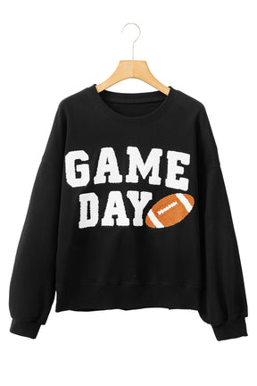 Black GAME DAY Graphic Varsity Pullover Sweatshirt-True and Wild