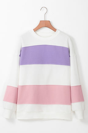 Beige Colorblock Patchwork Drop Shoulder Crewneck Sweatshirt-True and Wild