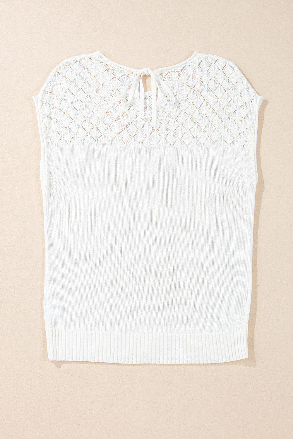 White Plain Knotted Back Crochet Knit Top