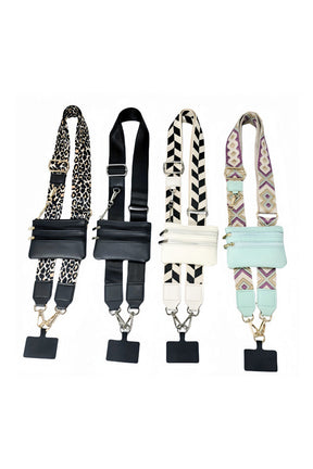 Black Geometric Printed Phone Strap And Detachable Zipped Pouch-True and Wild