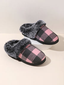 Plaid Furry Round Toe Flat Slippers-True and Wild