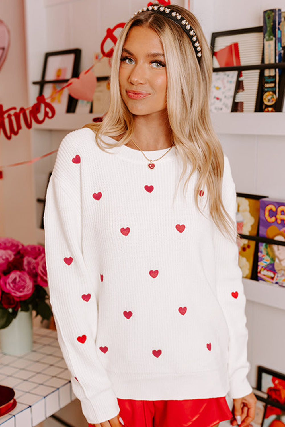 Heart Round Neck Long Sleeve Sweater-True and Wild