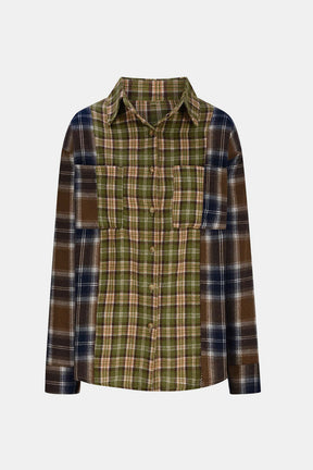 Plaid Collared Neck Button Up Long Sleeve Shirt-True and Wild