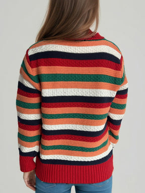 Contrast Stripes Turtleneck Long Sleeve Sweater