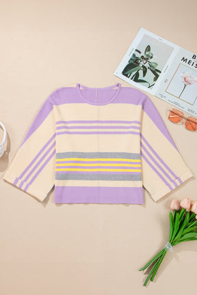 Purple Striped Rib-Knit Cropped Top-True and Wild