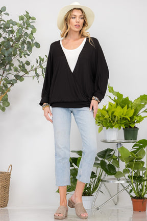 Celeste Full Size Contrast Round Neck Top with Two Layer Detail-True and Wild