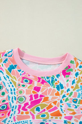 Pink Abstract Print Drop Shoulder Sweatshirt-True and Wild