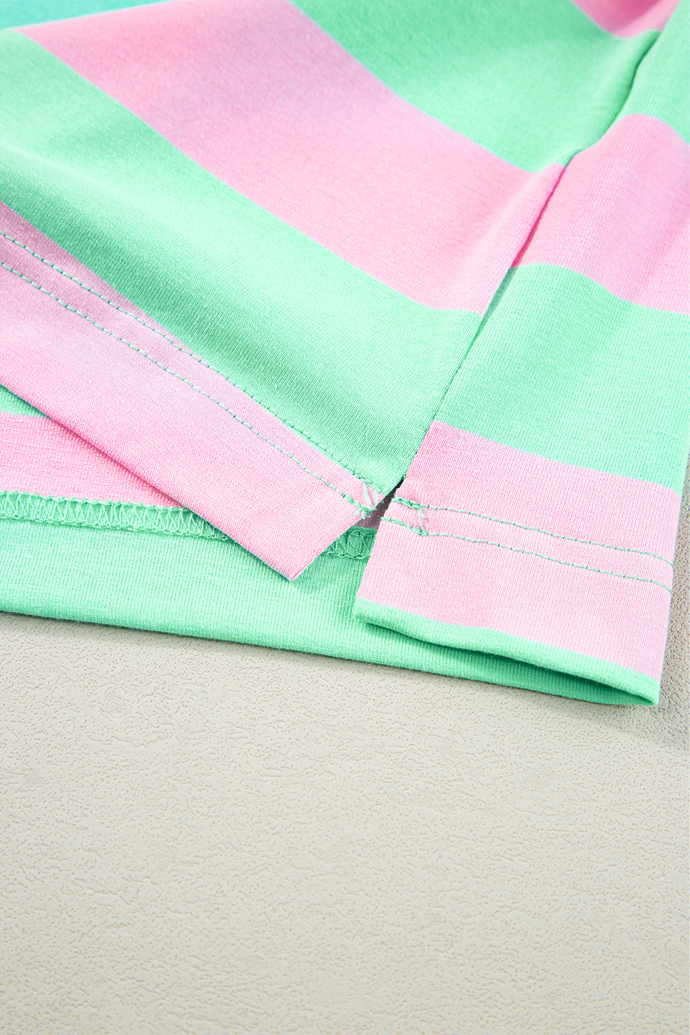 Pink Stripe Colorblock Cuffed Sleeve Loose Tee-True and Wild