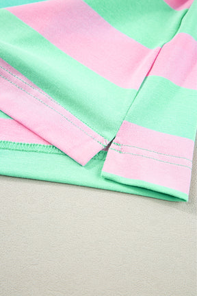 Pink Stripe Colorblock Cuffed Sleeve Loose Tee-True and Wild