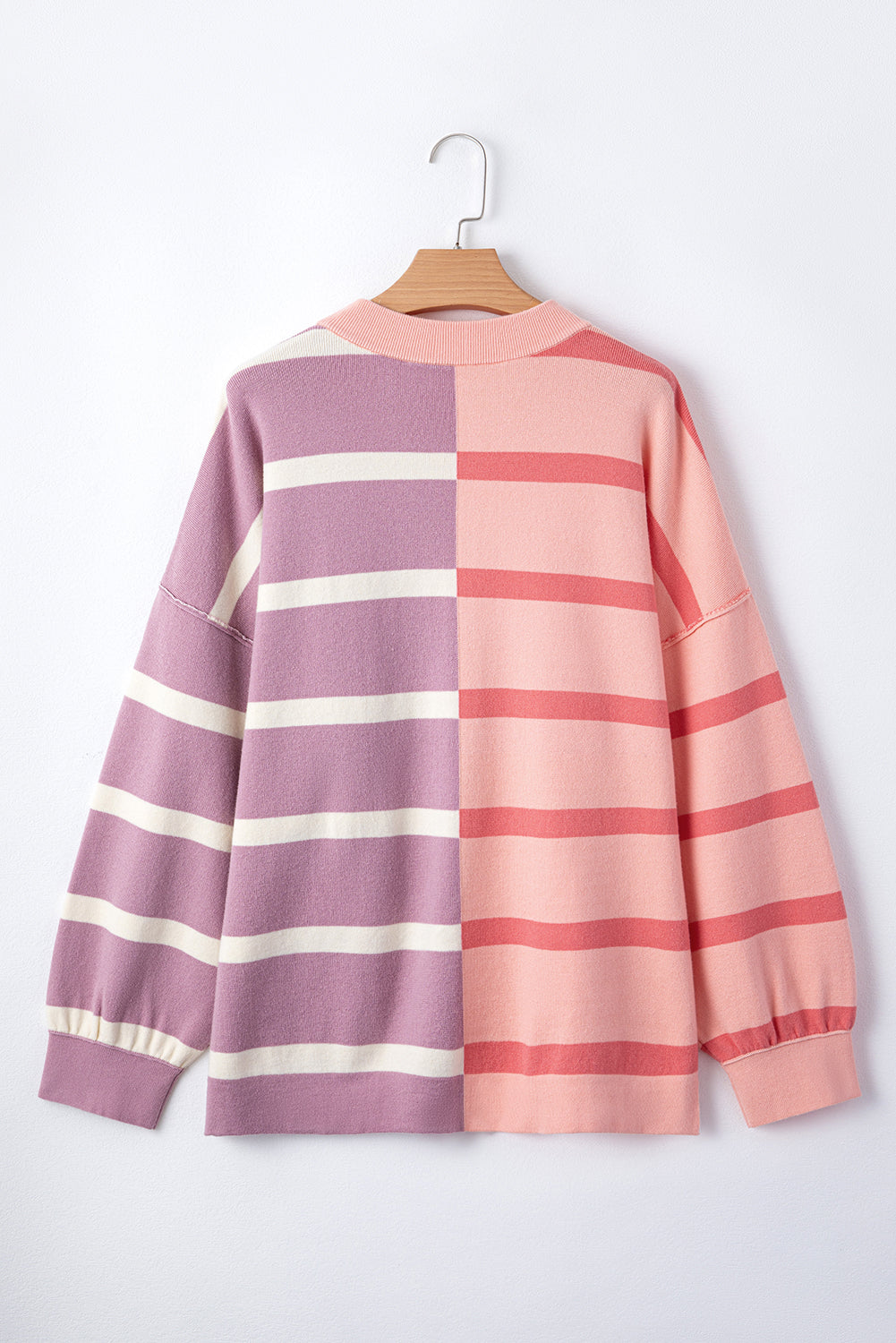 Light Beige Striped Colorblock Drop Shoulder Sweater-True and Wild