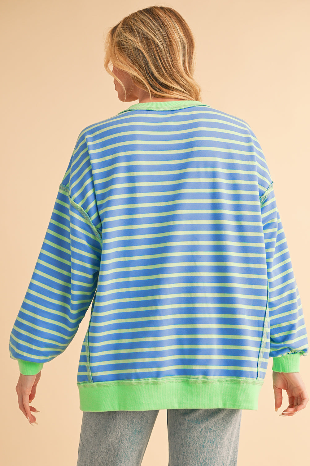 Pink Stripe Contrast Trim High Low Tunic Sweatshirt-True and Wild