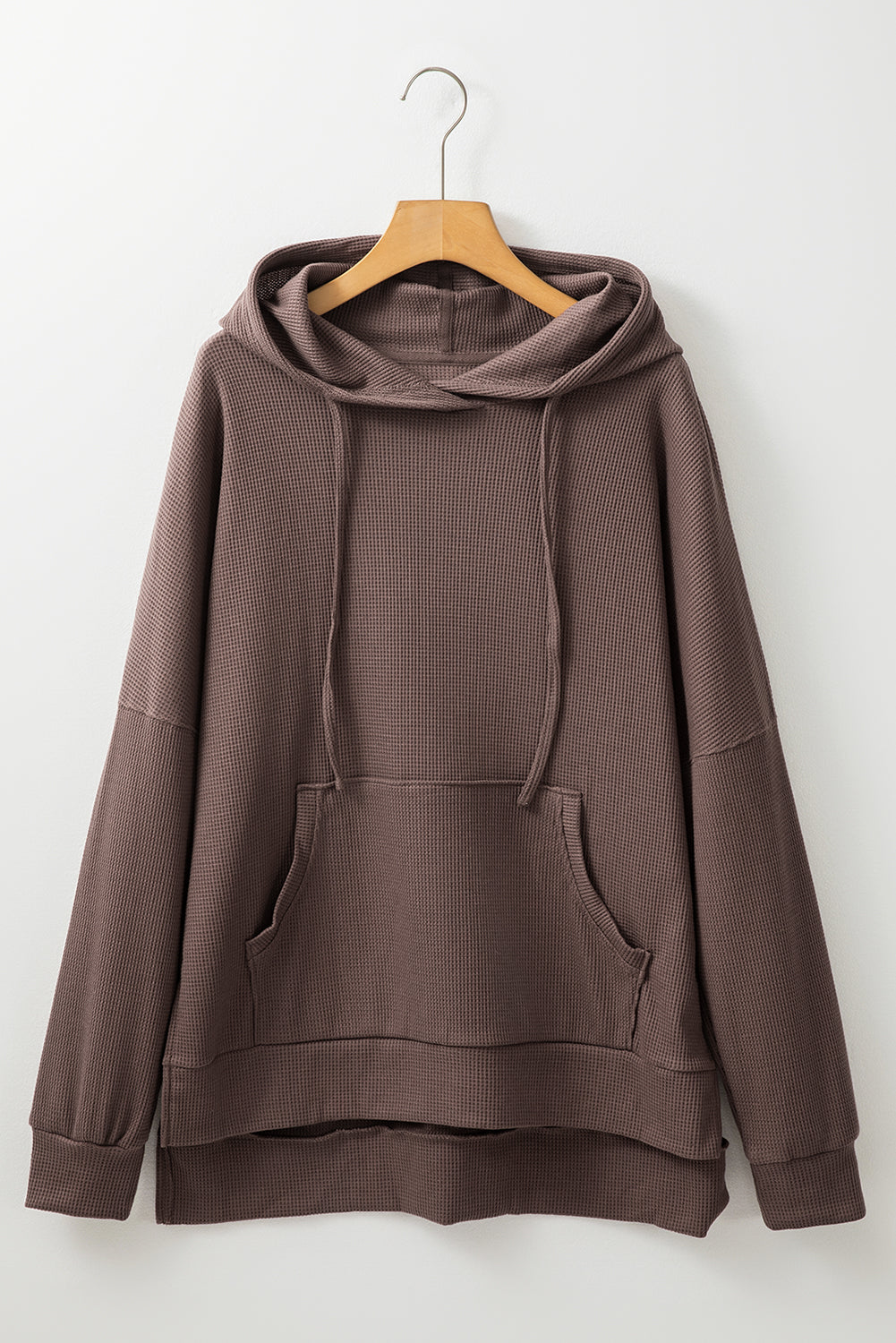 Coffee Waffle Knit High Low Oversized Hoodie-True and Wild