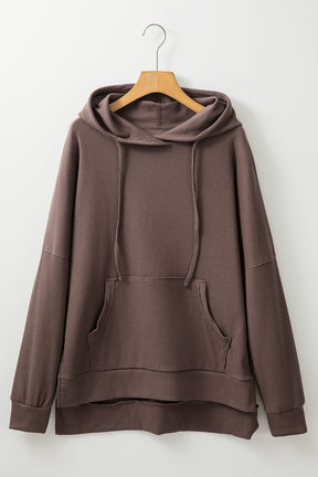 Coffee Waffle Knit High Low Oversized Hoodie-True and Wild