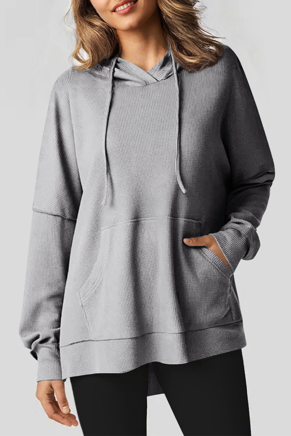 Coffee Waffle Knit High Low Oversized Hoodie-True and Wild