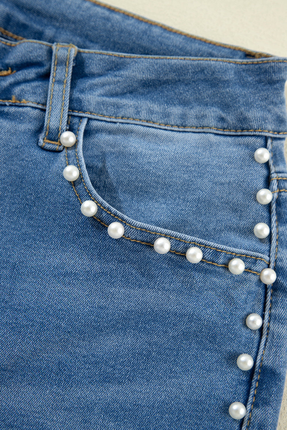 Dusk Blue Pearl Decor High Waist Flared Jeans-True and Wild