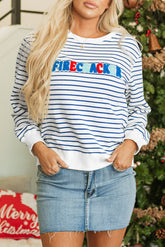 FIRECRACKER Striped Round Neck Long Sleeve Sweatshirt-True and Wild