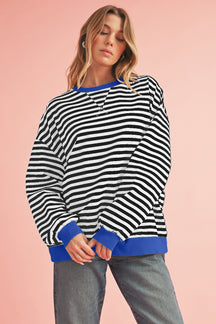 Black Stripe Contrast Edge Cross Seam Oversized Sweatshirt-True and Wild