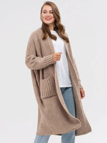 Pocketed Open Front Long Sleeve Longline Cardigan-True and Wild