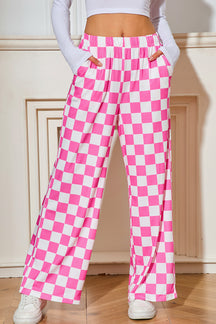 Black Checkered Print High Waist Wide Leg Pants-True and Wild