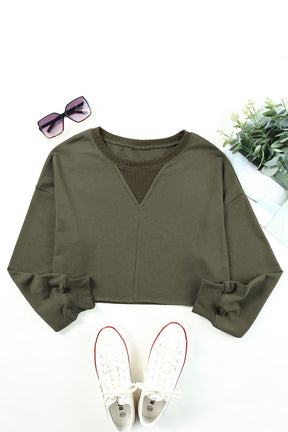 Green Casual Drop Shoulder Cropped Sweatshirt-True and Wild