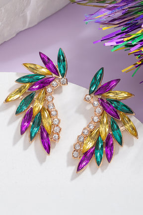 Gold Retro Rhinestone Crystal Mardi Gras Earrings