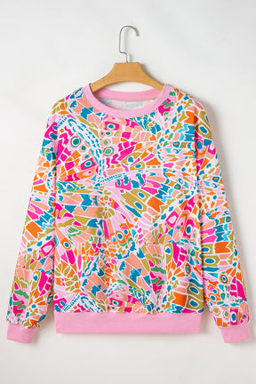 Pink Abstract Print Drop Shoulder Sweatshirt-True and Wild