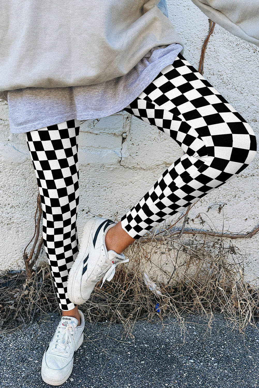 Black Checkered Pattern High Waist Skinny Leggings-True and Wild