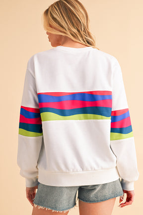 Green Colorful Striped Round Neck Long Sleeve Top