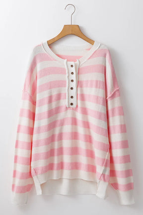 Exposed Seam Striped Round Neck Long Sleeve Sweater-True and Wild