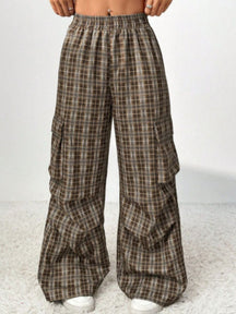 Plaid Wide Leg Pants With Pockets