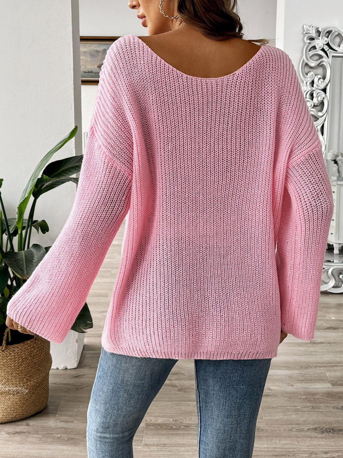 Bow Boat Neck Long Sleeve Sweater-True and Wild