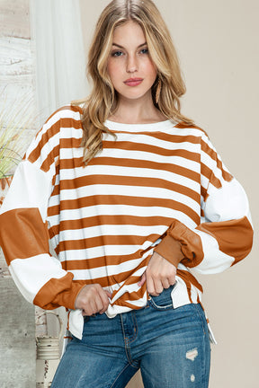 Blue Casual Striped Drop Shoulder Pullover Sweatshirt-True and Wild