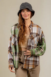 Plaid Collared Neck Long Sleeve Shirt-True and Wild