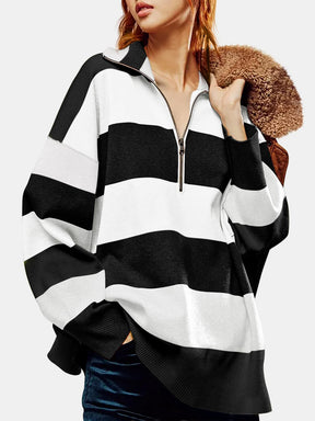 Color Block Half Zip Long Sleeve Sweater-True and Wild