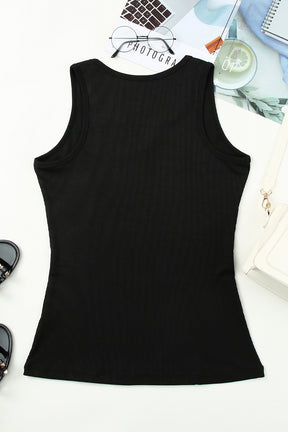 Black Slim Fit Sleeveless Stretchy Ribbed Tank Top-True and Wild