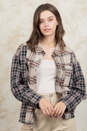 Plaid Collared Neck Button Up Long Sleeve Shirt-True and Wild