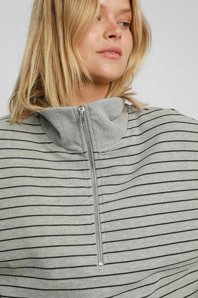 Umgee Striped Half Zip Short Sleeve Sweatshirt