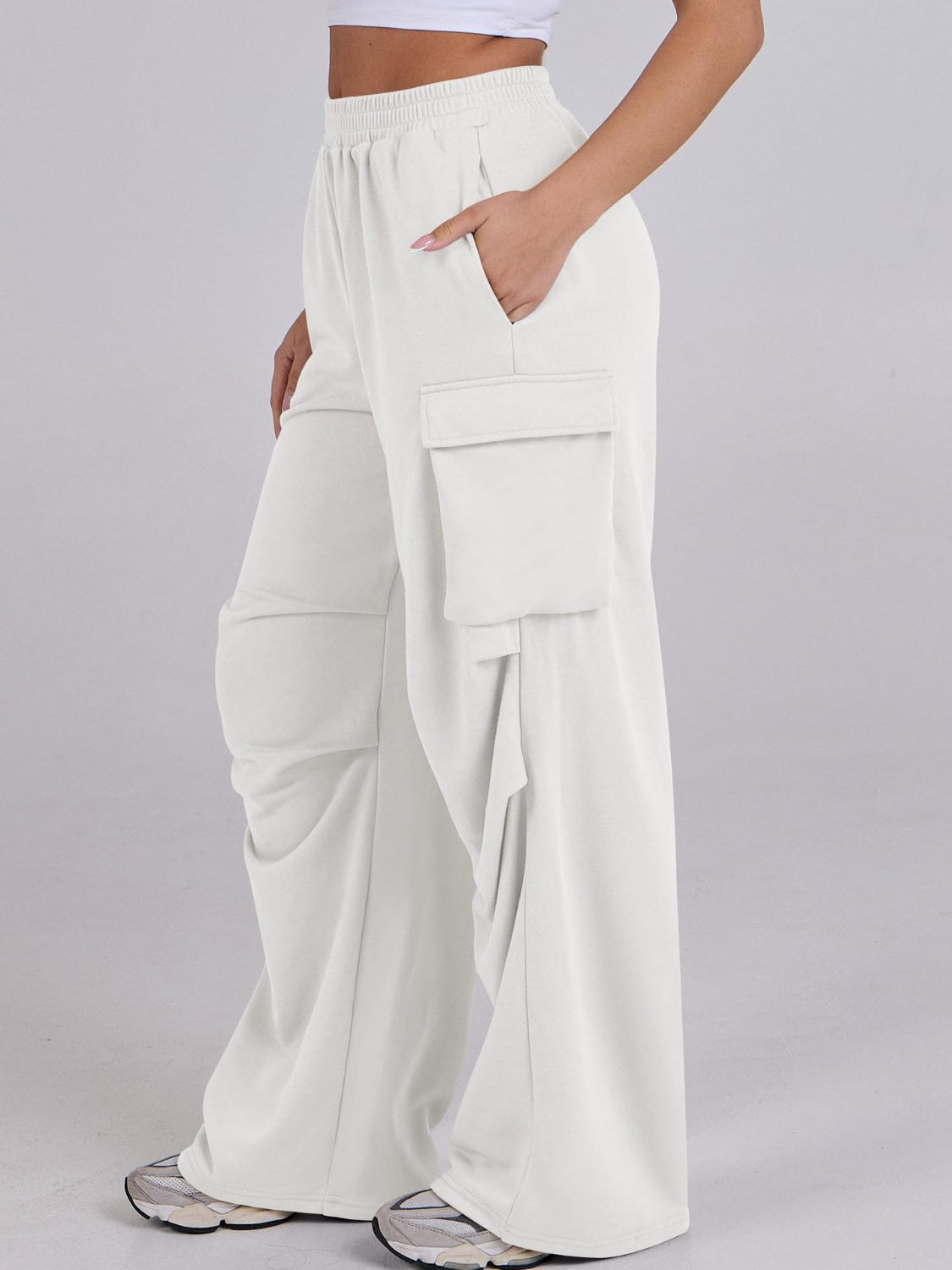 Elastic Waist Wide Leg Pants with Pockets-True and Wild