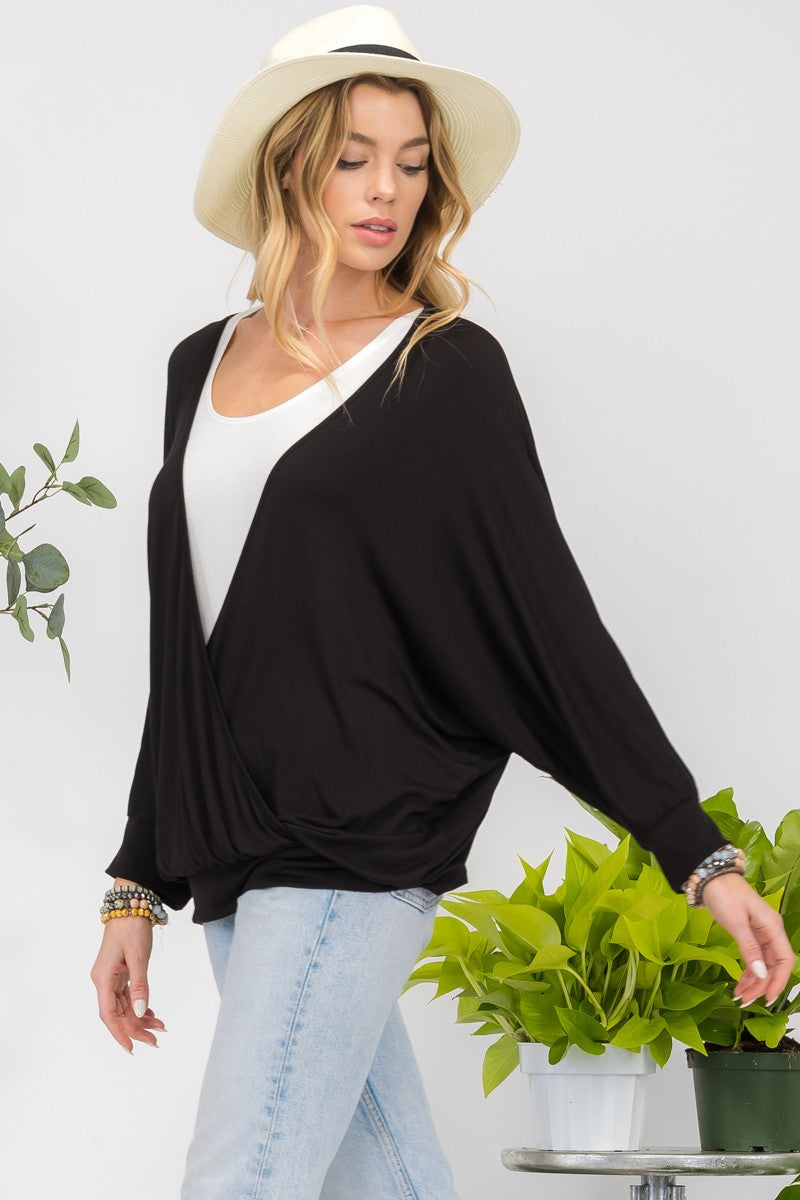 Celeste Full Size Contrast Round Neck Top with Two Layer Detail-True and Wild