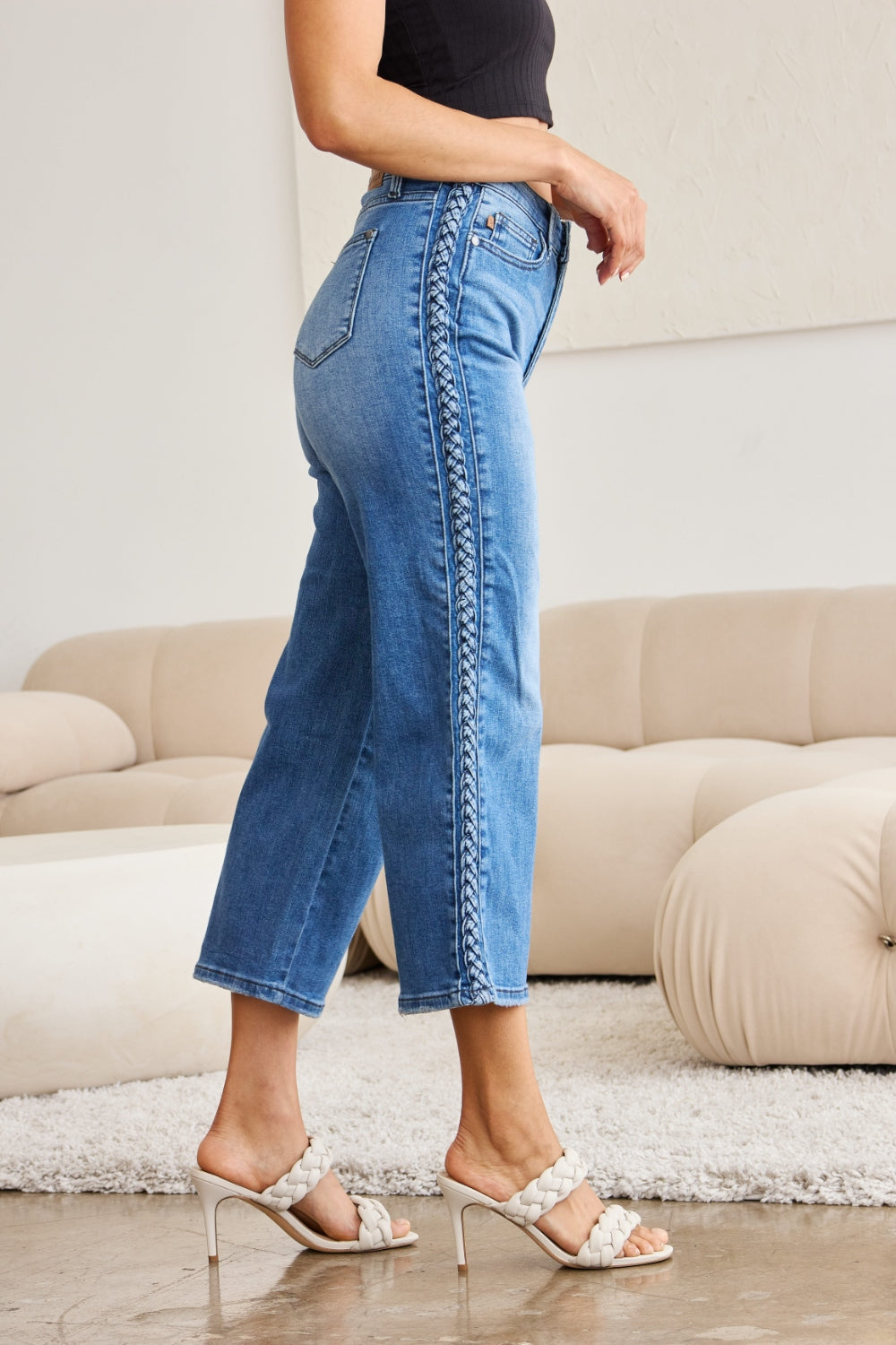 Judy Blue Full Size Braid Side Detail Wide Leg Jeans-True and Wild