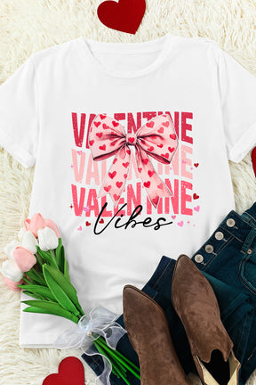 White Valentine Bow Letter Print Graphic Tee