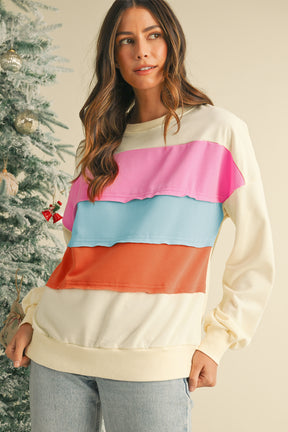 White Colorblock Patchwork Drop Sleeve Sweatshirt