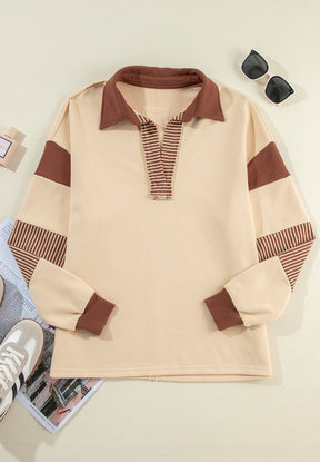 Color Block Johnny Collar Long Sleeve Sweatshirt-True and Wild